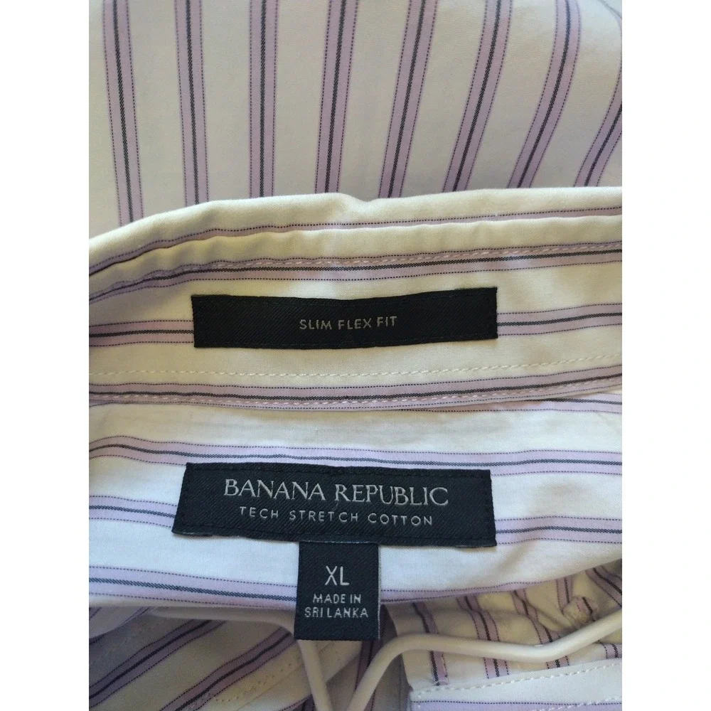 Banana Republic Button Down Shirt Mens XL Purple White Striped Slim Flex‎ Fit